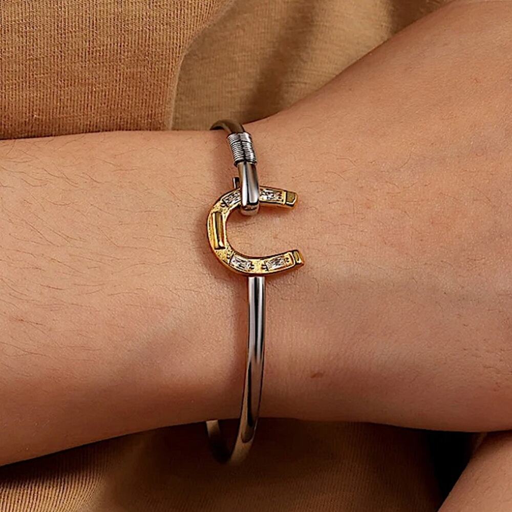 Silver Gold Horseshoe Bangle Bracelet